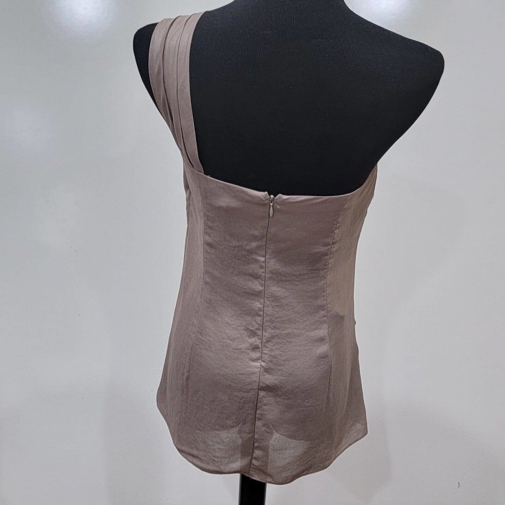 BCBGMAXAZRIA Moss/Tan Sleeveless Asymmetrical Open Neckline Ruched Detail Size 6 - Picture 2 of 8